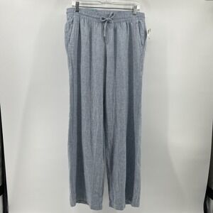 NWT Old Navy Linen Pants Women's Medium Blue & White Casual Comfy Wide Legs NEW